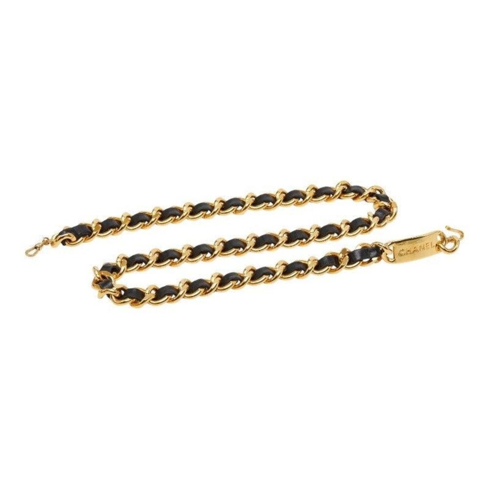 Chanel 31 RUE CAMBON Le Cambon Logo Plate Chain Belt Gold Black Plated